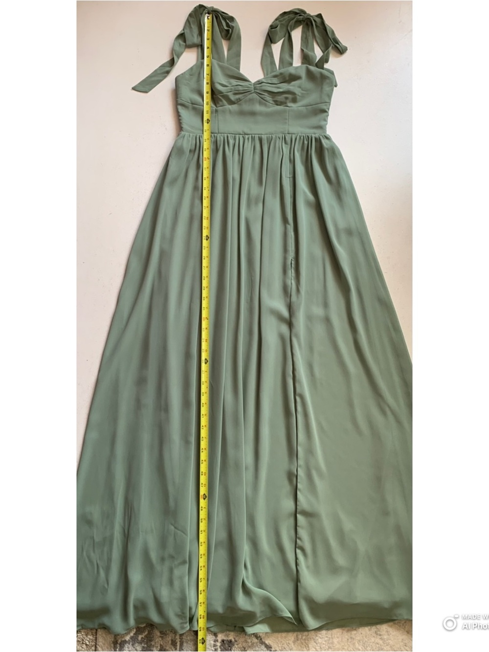 Lulus Medium Radiant Charisma Sage Brush Chiffon Ruched Tie-Strap Maxi Dress NWT - Picture 17 of 17